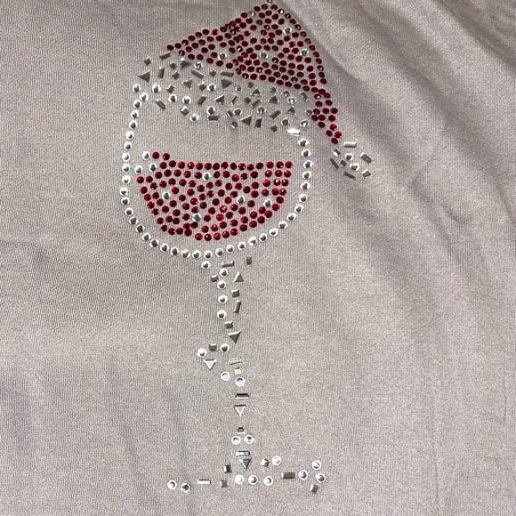 Rhinestone studded embellished Christmas Santa Wine Glass Sweatshirt - Picture 3 of 16